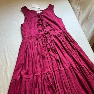 NWT Rujuta Sheth magenta pink purple tiered sleeveless midi maxi dress